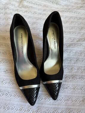 Christian Siriano Payless Black Pointed Toe Pumps Snake Cap Toe Heels Women's 8